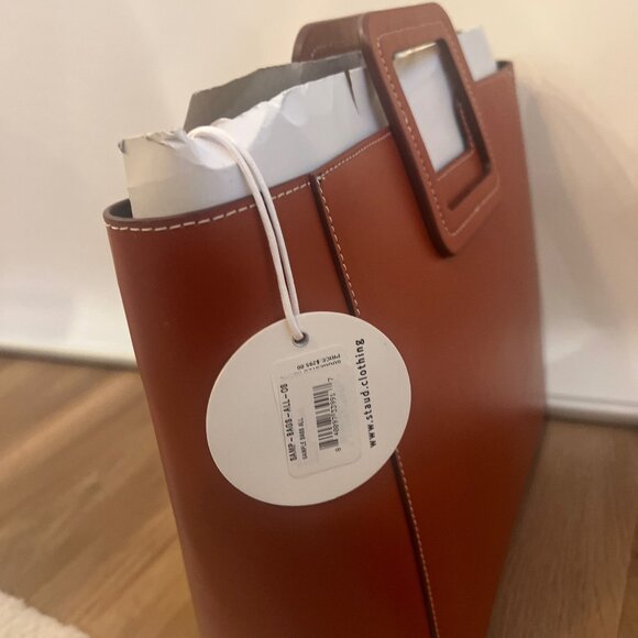 NWT STAUD COGNAC SHIRLEY LEATHER BAG SADDLE - Picture 5 of 9